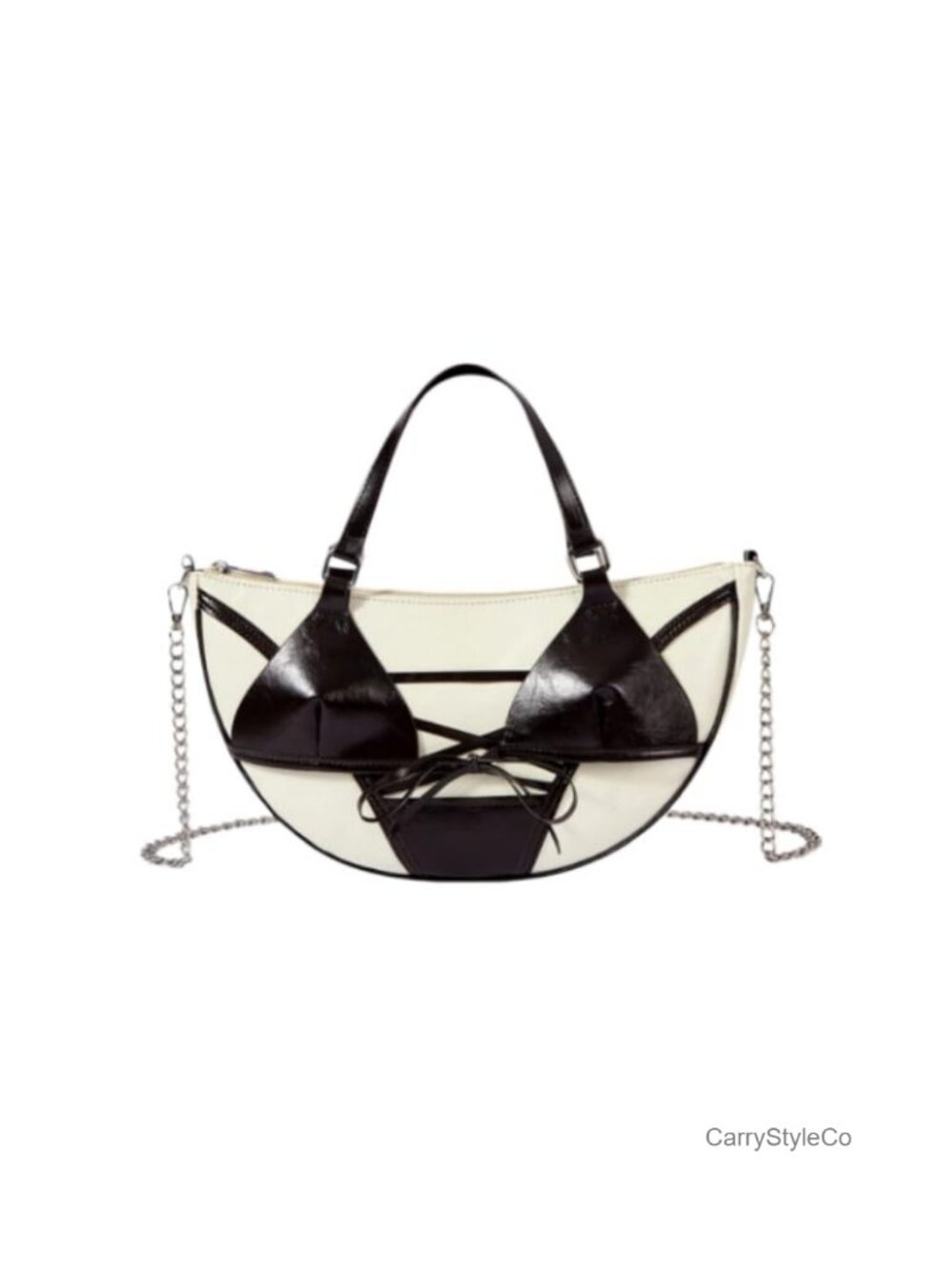 Half Moon Patchwork Crossbody Bag with Chain Strap and Top Handle